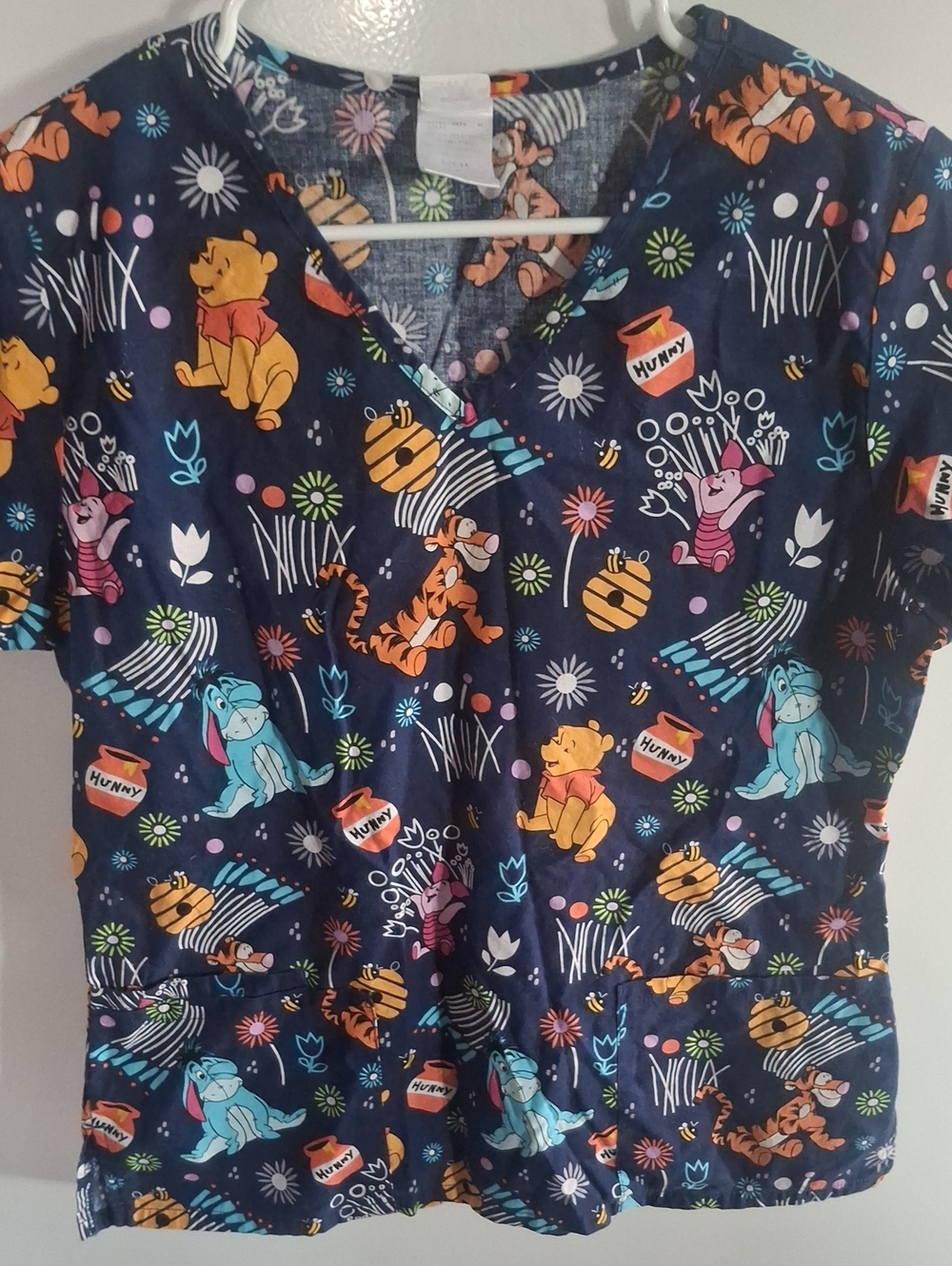 Scrub Top Winnie the Pooh Navy V-Neck Top